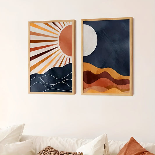 009 - Sun and Moon Boho Abstract Tapestry Canvas Print Wall Hanging