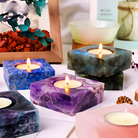 004 - Natural Crystal Stone Square Candle Holder