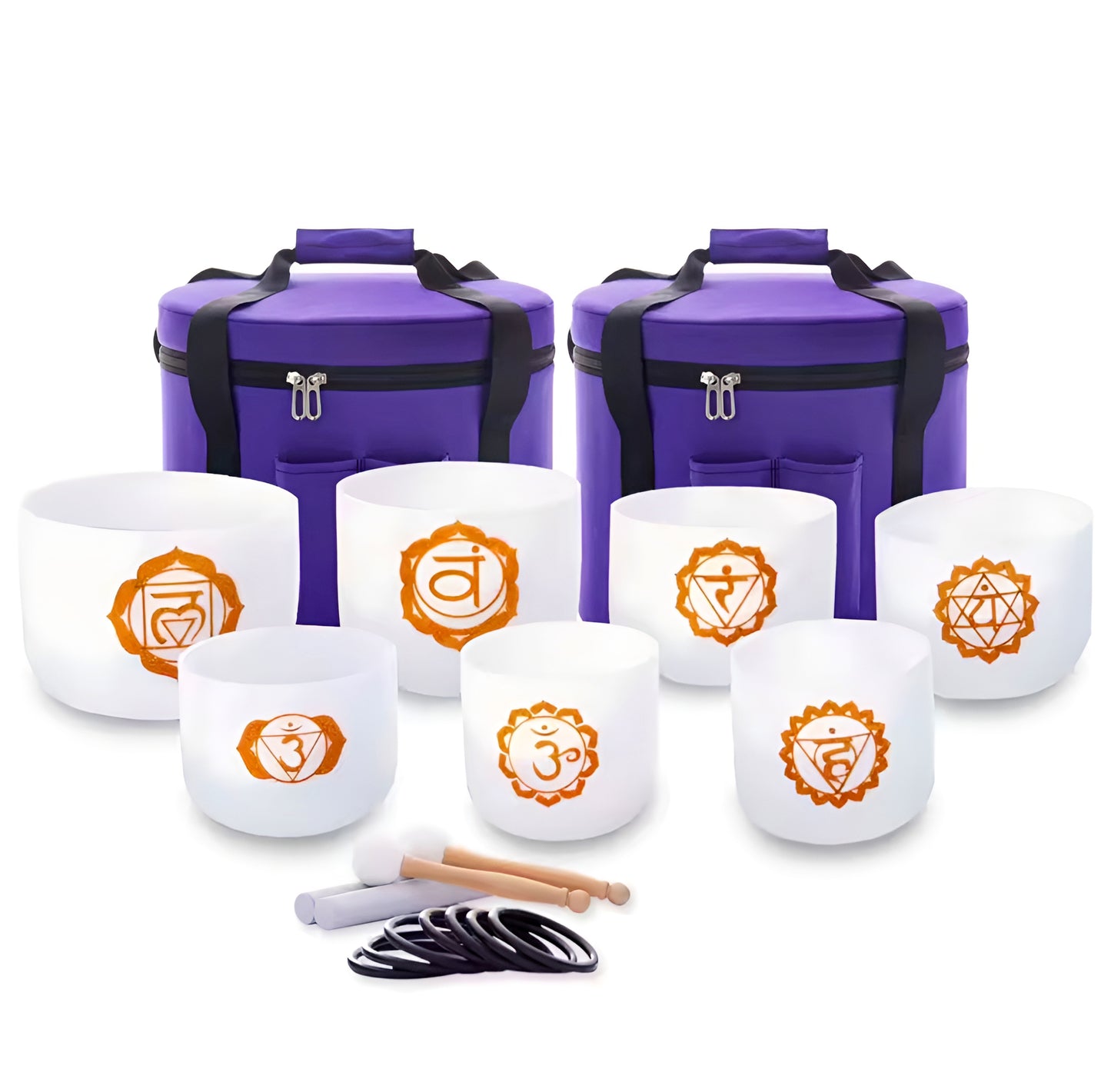 012 - 7 Chakra Crystal Quartz Singing Bowls Set For Channeling