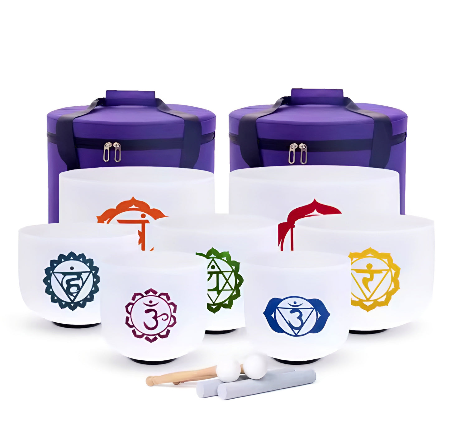 012 - 7 Chakra Crystal Quartz Singing Bowls Set For Channeling