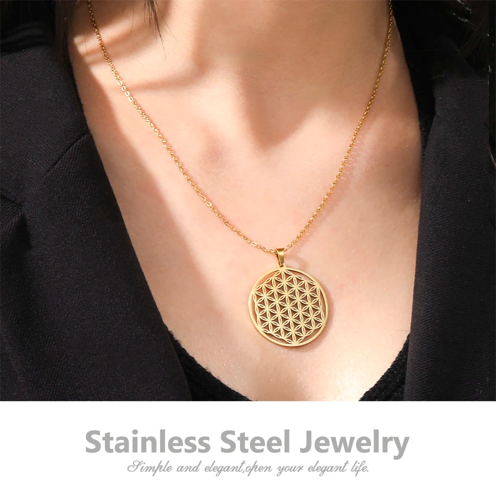 011 - Flower of Life Sacred Geometry Stainless Steel Pendant Necklace
