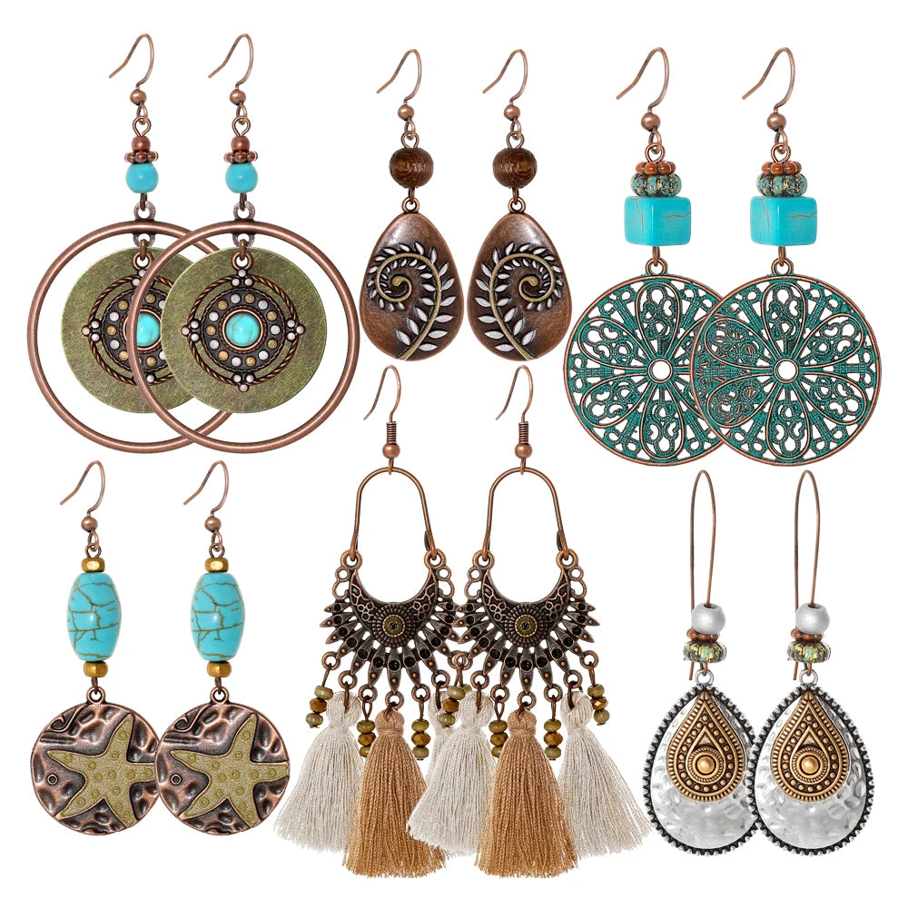 011 - Vintage Bohemian Dangle Charm Earrings
