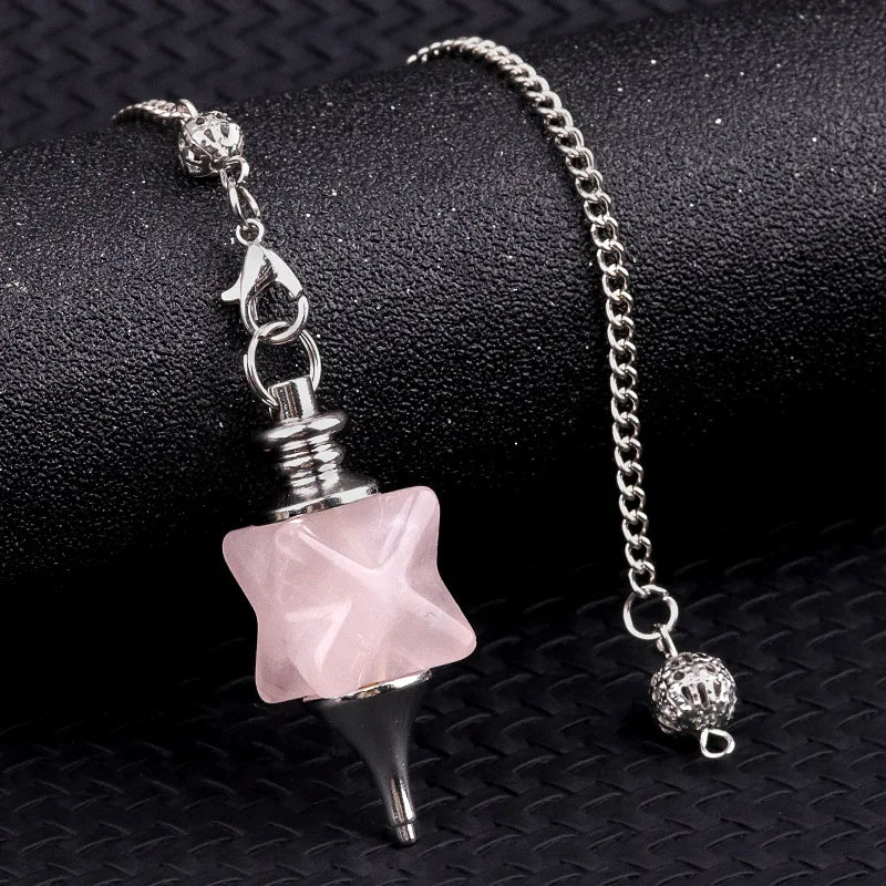 002 - Natural Stone Quartz Merkaba Star Pendulum
