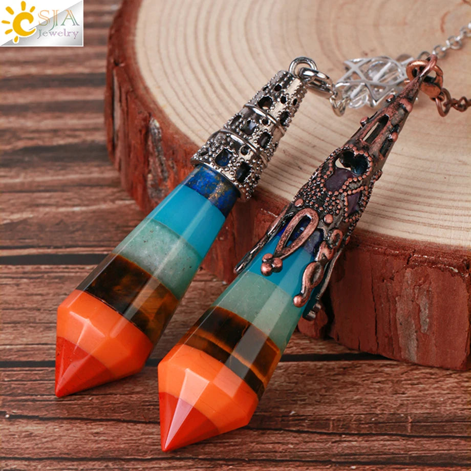 002 - 7 Chakra Natural Crystal Pendulum