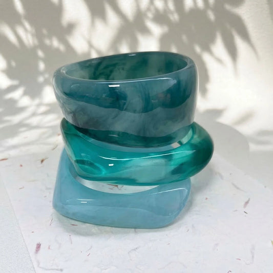 011 - Deep Sea Blue Chunky Bangle Bracelet Set