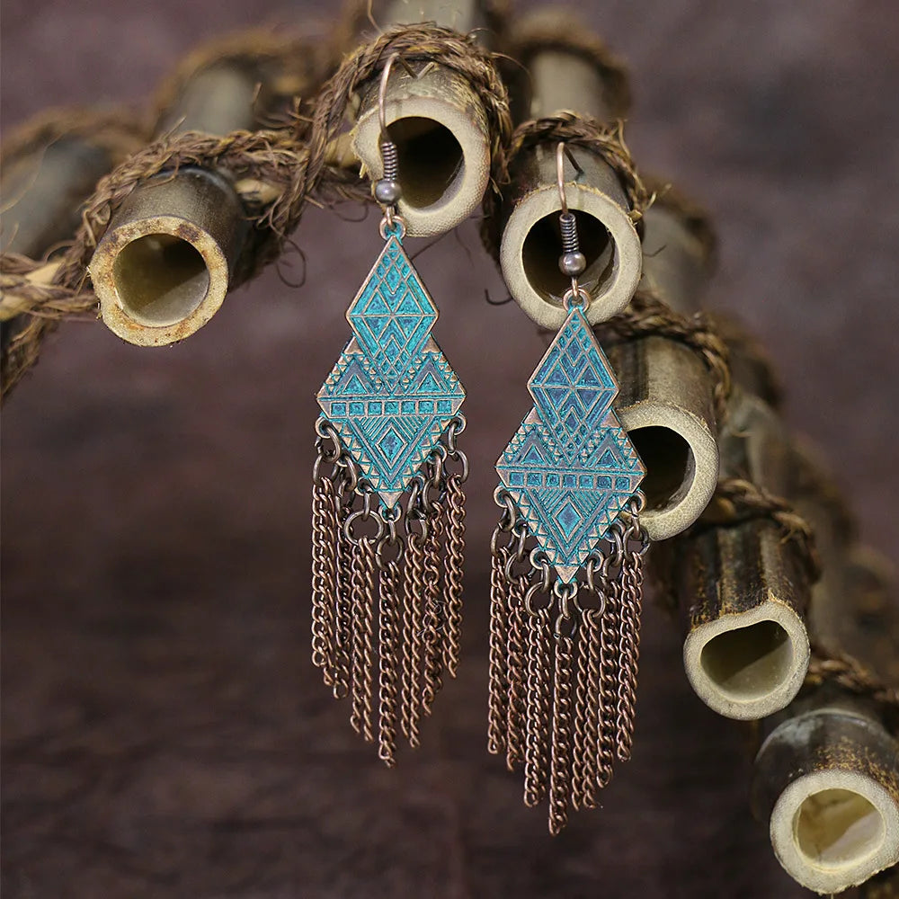 011 - Vintage Boho Verdigris Drop Earrings