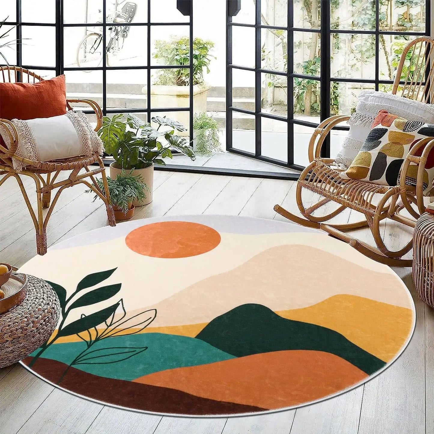 014 - Abstract Boho Round Non-Slip Rug