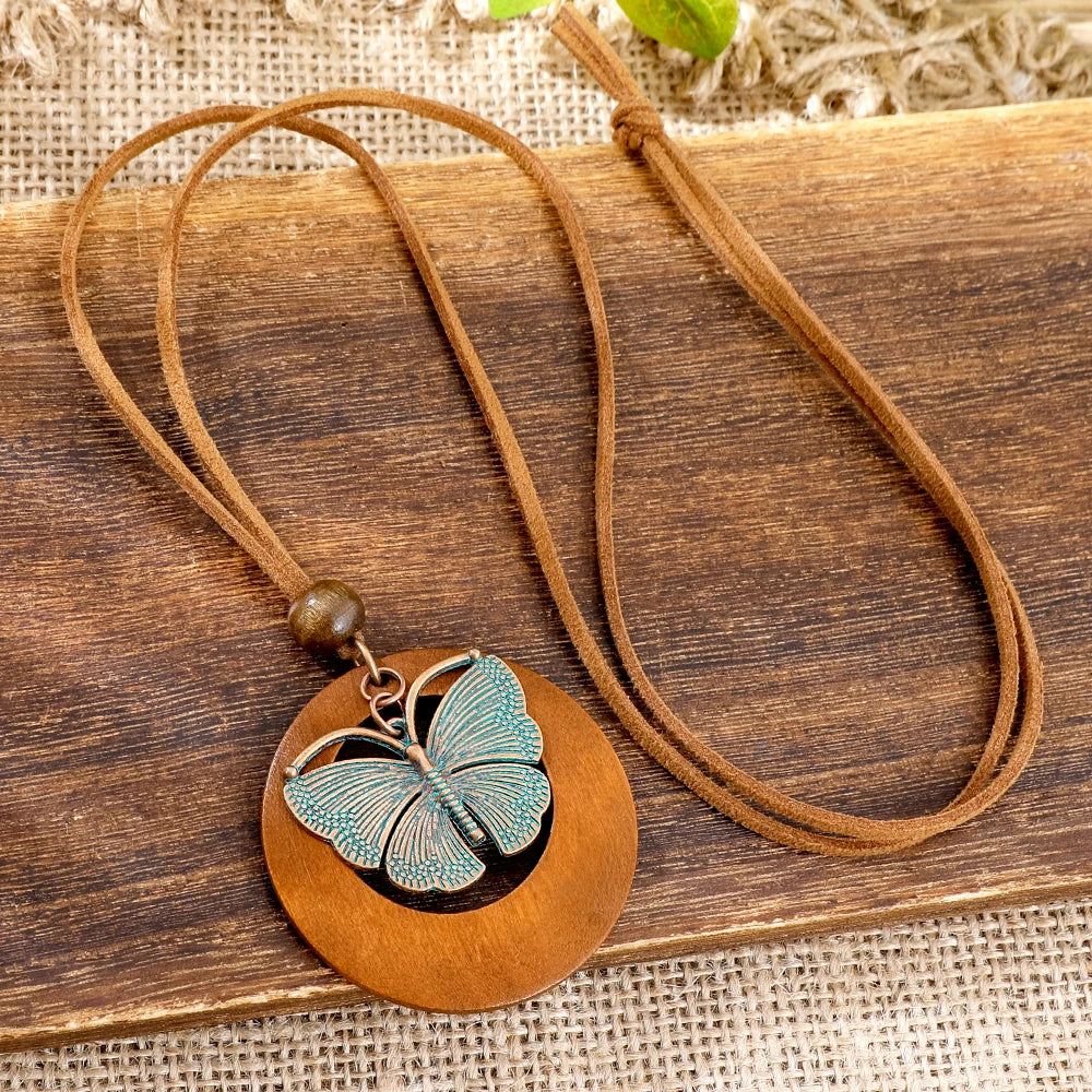 011 - Vintage Verdigris Boho Butterfly Necklace & Earrings Set