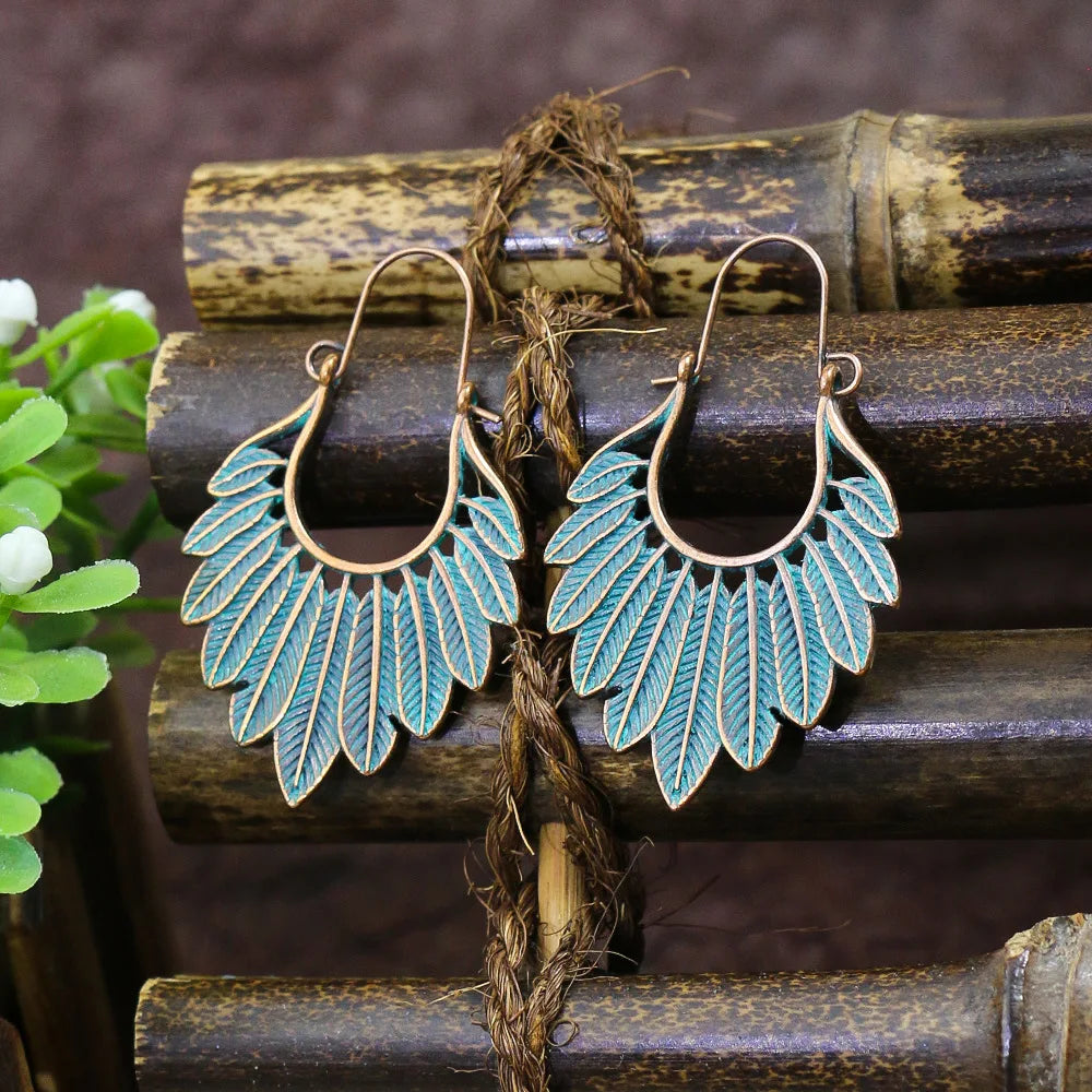 011 - Vintage Boho Verdigris Drop Earrings
