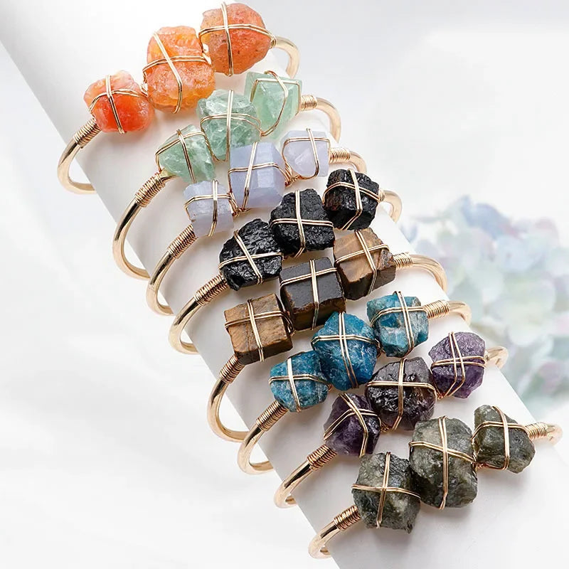 012 - Natural Crystal Stone Cuff Bangle Bracelets