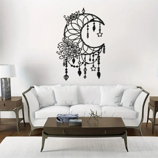 009 - Gothic Moon & Flower Metal Wall Art