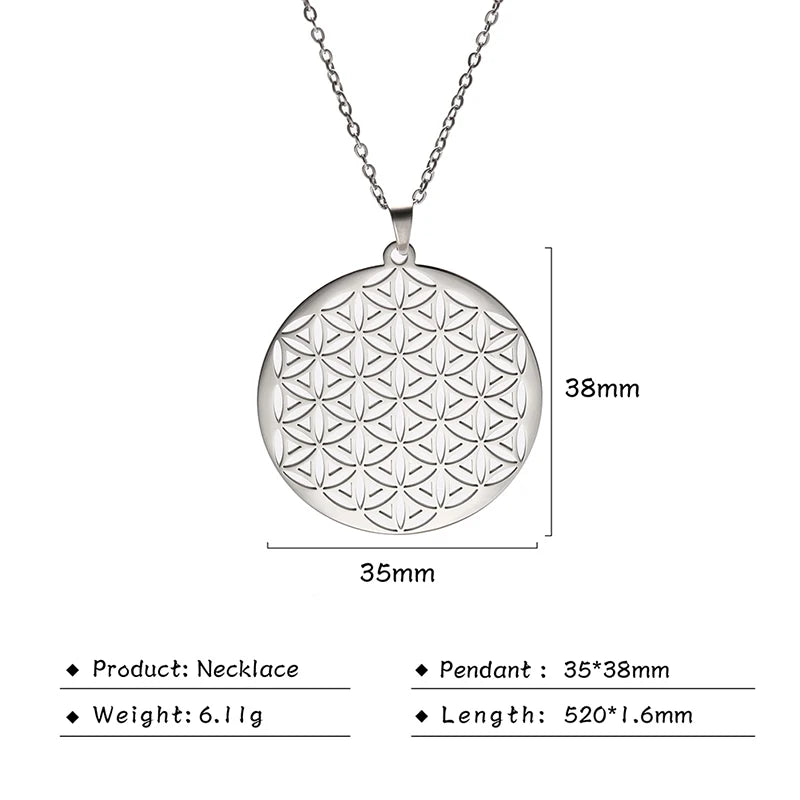 011 - Flower of Life Sacred Geometry Stainless Steel Pendant Necklace