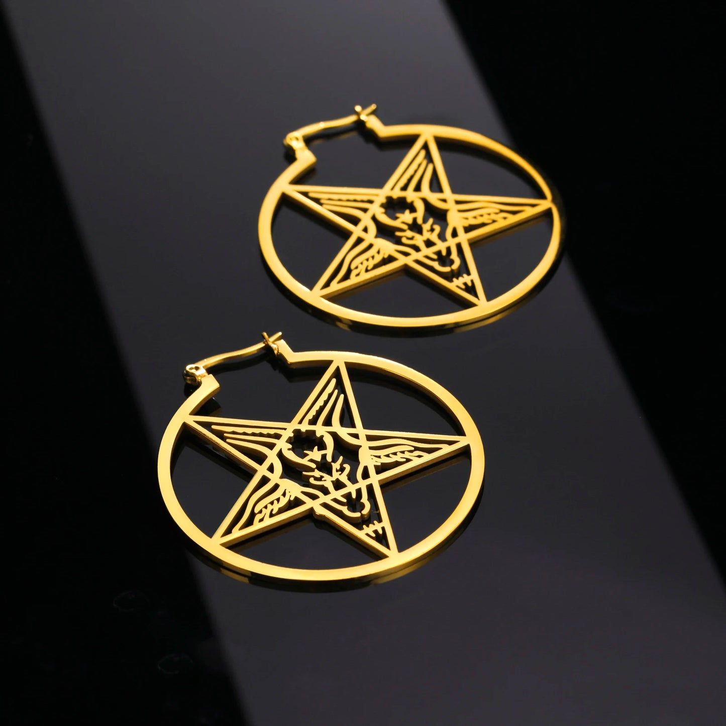 011 - Gothic Pentagram Hoop Style Earrings