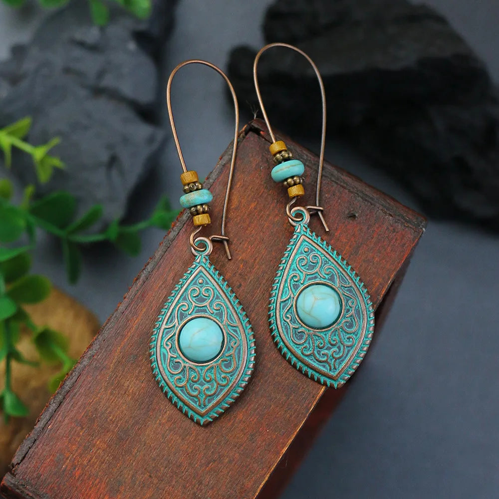 011 - Vintage Boho Verdigris Drop Earrings