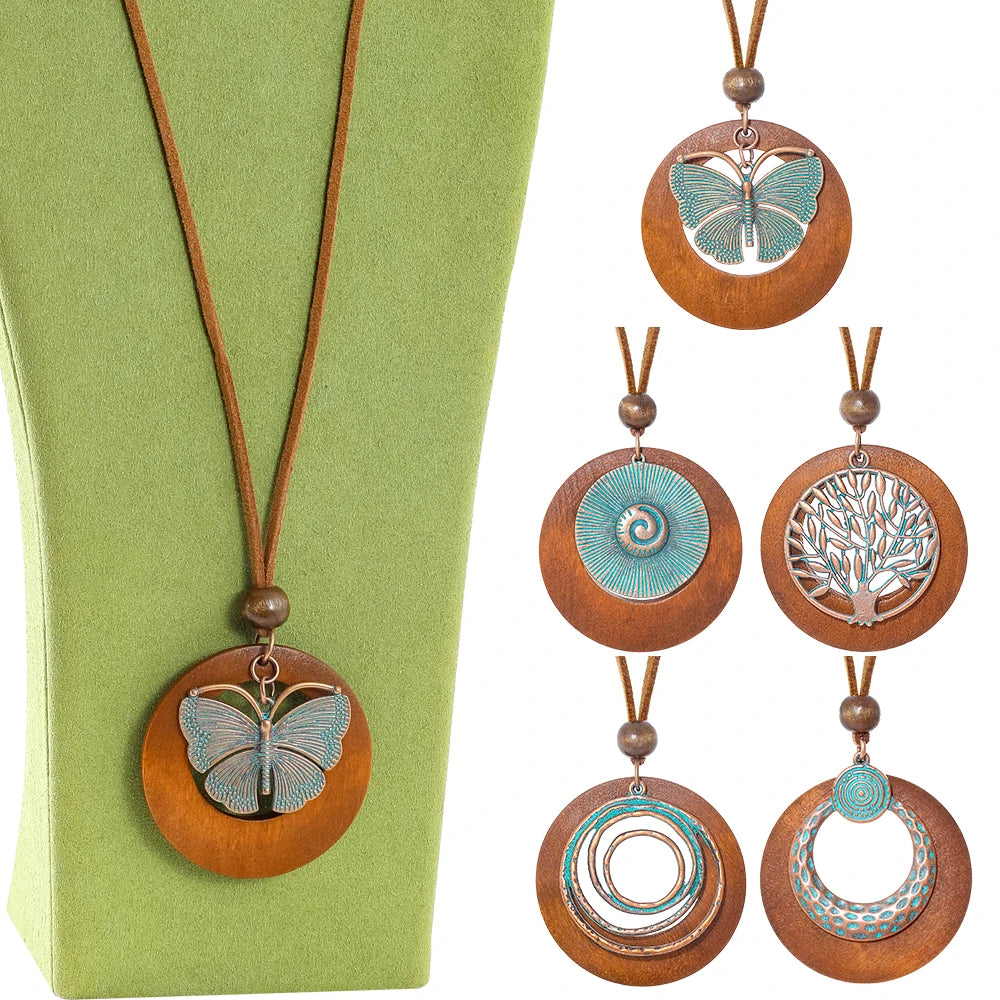 011 -  Vintage Verdigris Boho Pendant Necklace Set