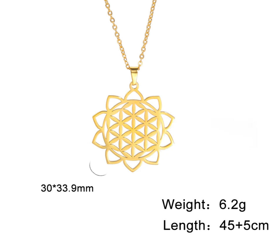 011 - Flower of Life Sacred Geometry Stainless Steel Pendant Necklace