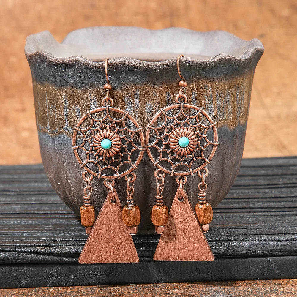 011 - Wooden Bohemian Drop Charm Earrings