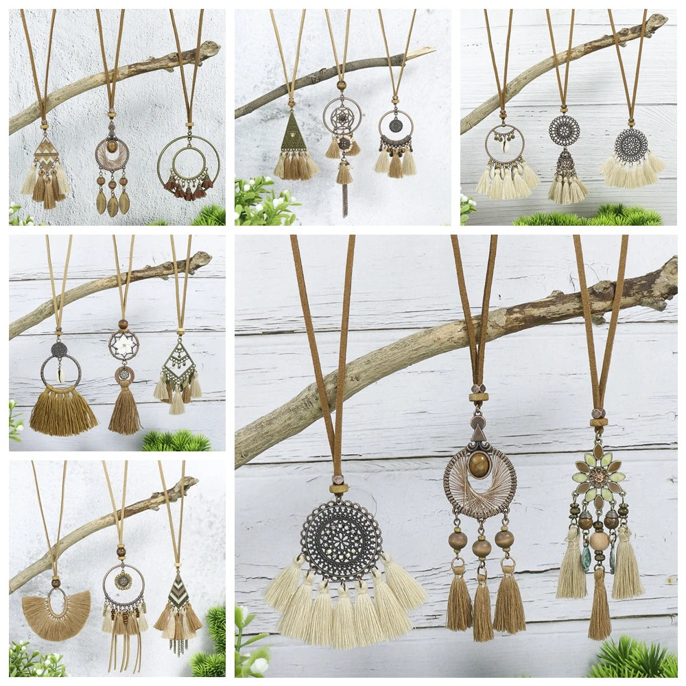 011 - 3pc Bohemian Vintage Tassel Necklace Set