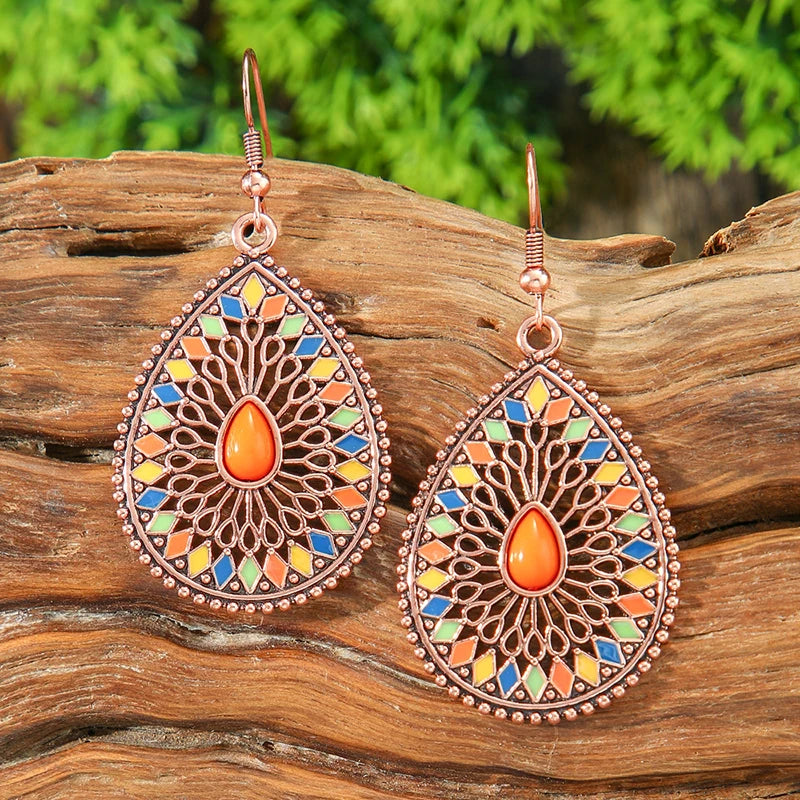 011 - Bohemian Bloom Water & Oil Drop Earrings