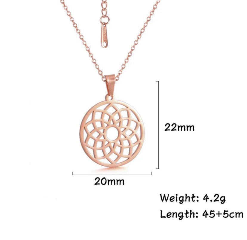 011 - Flower of Life Sacred Geometry Stainless Steel Pendant Necklace