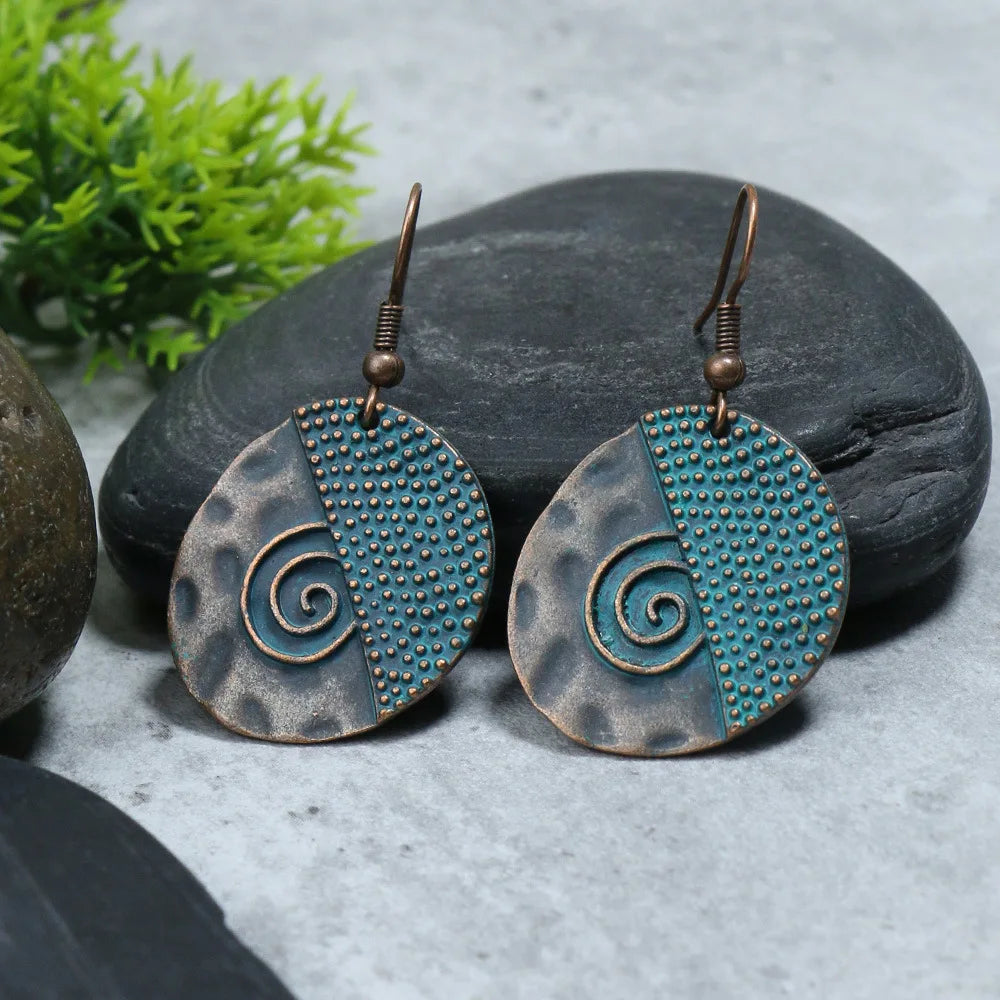 011 - Vintage Boho Verdigris Drop Earrings