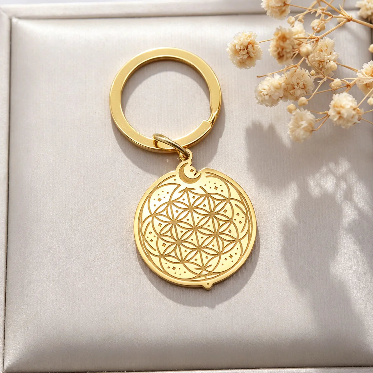 014 - Flower of Life Moon Talisman Keychain – Sacred Geometry