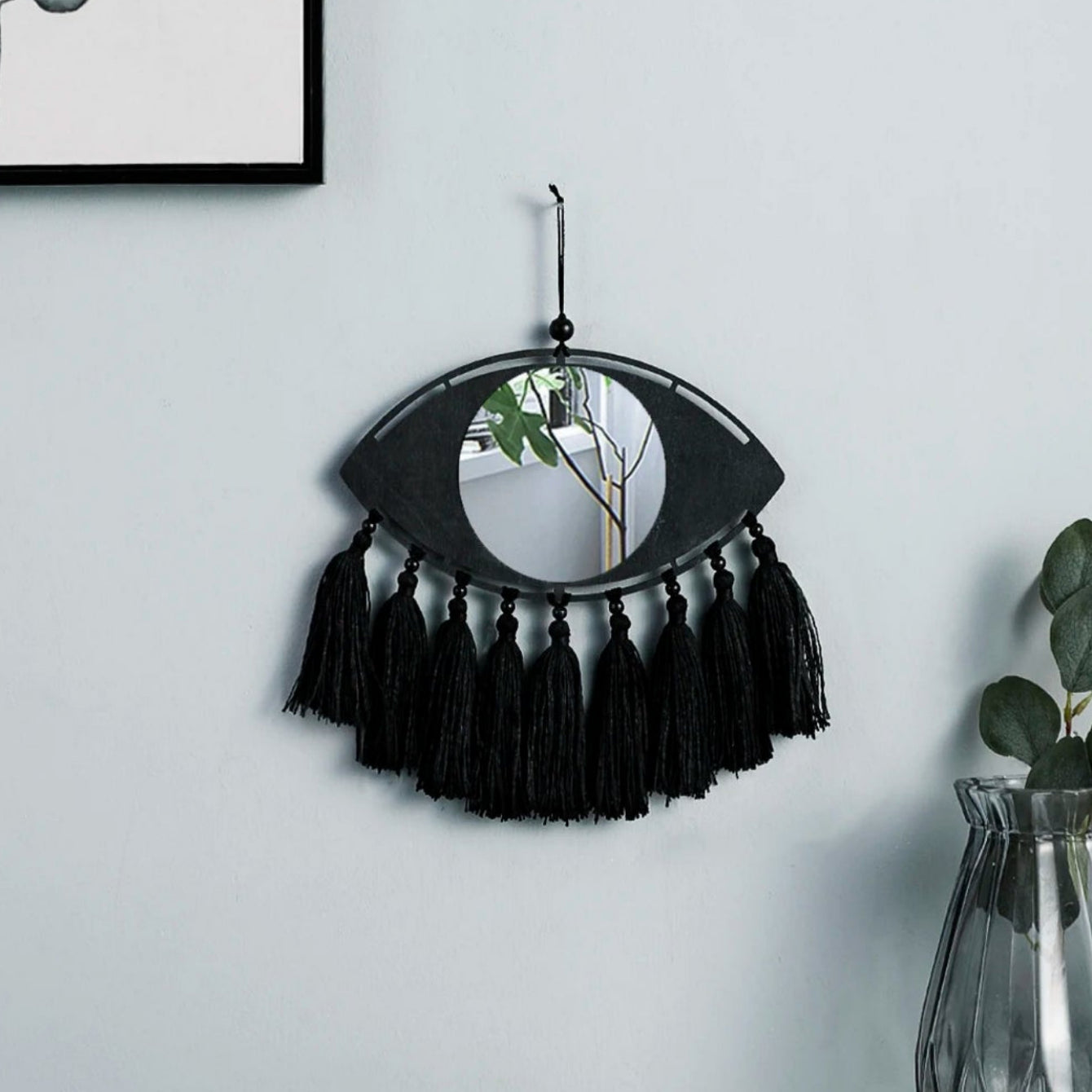 009 - Macrame Mirror Black Evil Eye Decorative Mirror