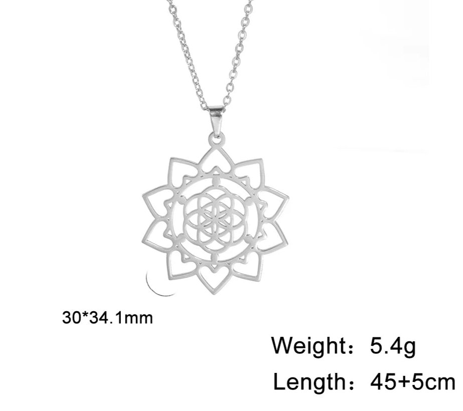011 - Flower of Life Sacred Geometry Stainless Steel Pendant Necklace