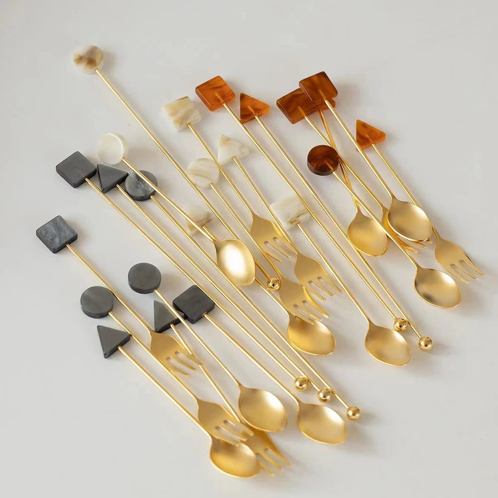 014 - Geometric Tea and Dessert Spoon & Fork 4PC Set