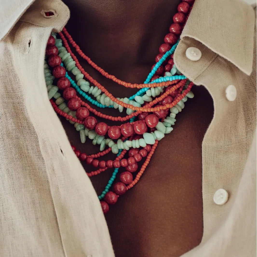011 - Natural Garnet Multi-Layered Beaded Necklace