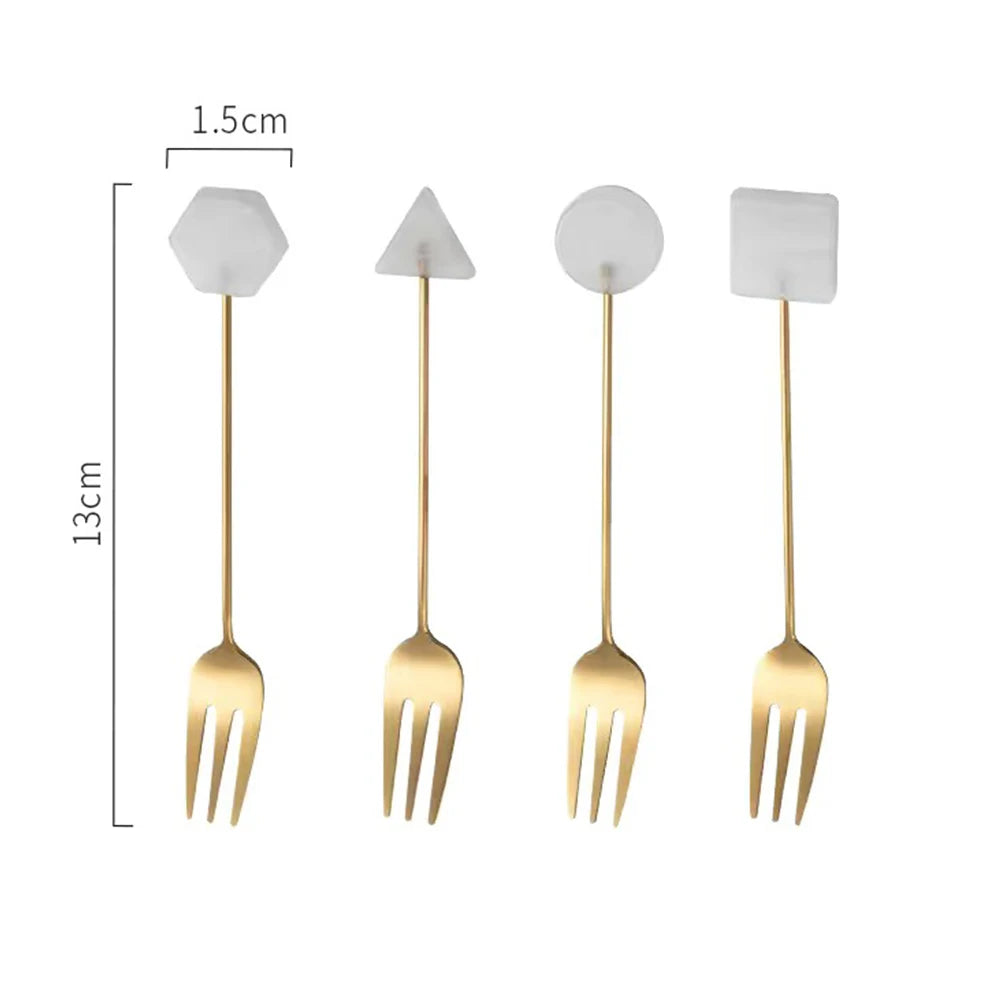 014 - Geometric Tea and Dessert Spoon & Fork 4PC Set