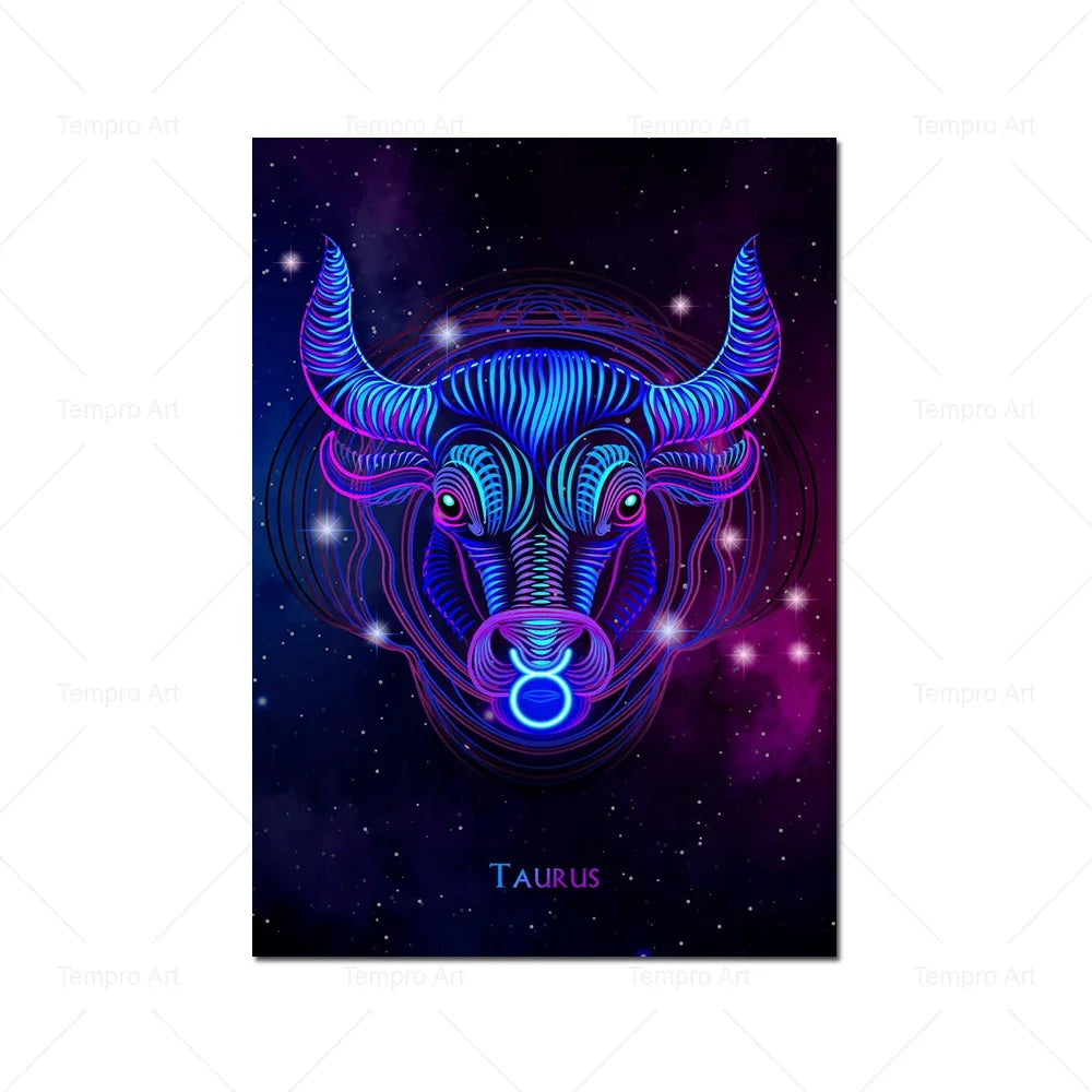 002 - Neon Zodiac Canvas Print Wall Art