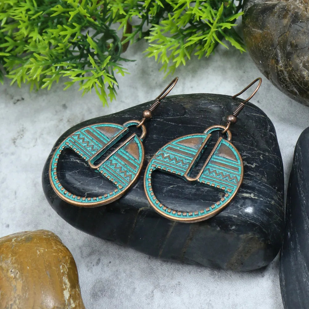 011 - Vintage Boho Verdigris Drop Earrings