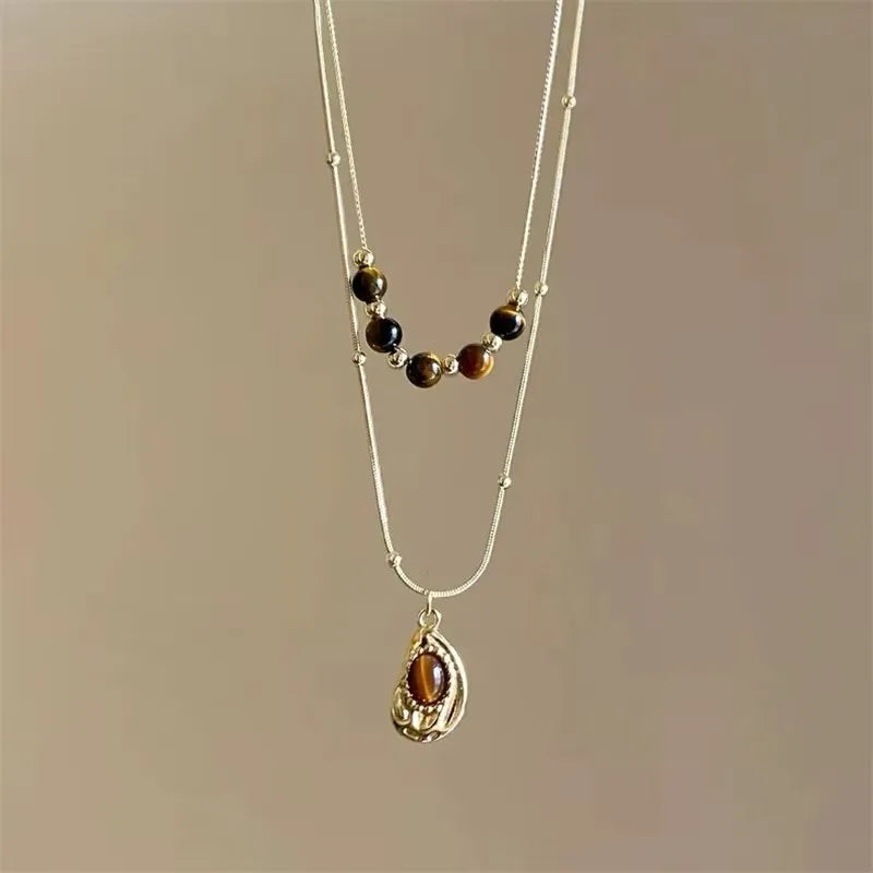 011 - Tiger's Eye Sun Multi-Layered Pendant Necklace