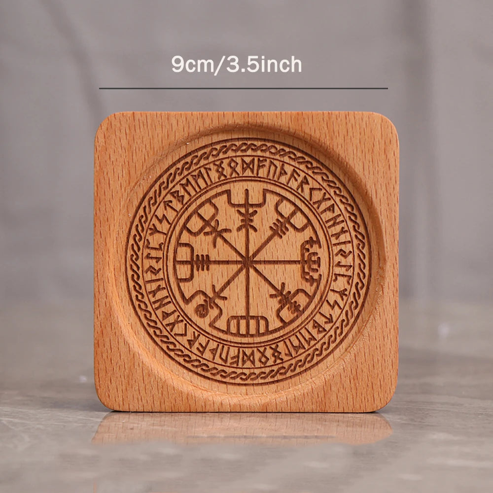 Wooden engraved Norse Vikings tealight candle holder for altar ritual | DIVINE TIMES by Shopp Java