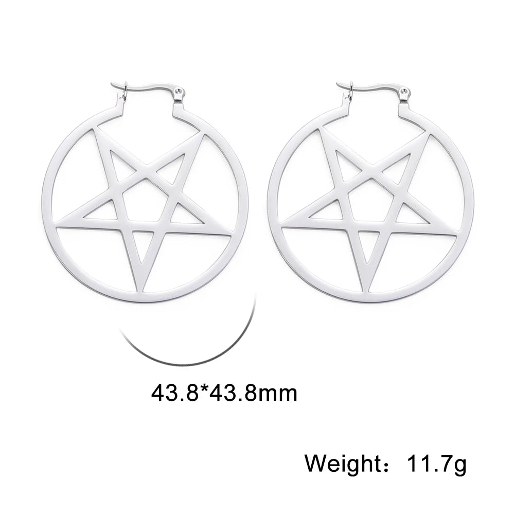 011 - Gothic Pentagram Hoop Style Earrings