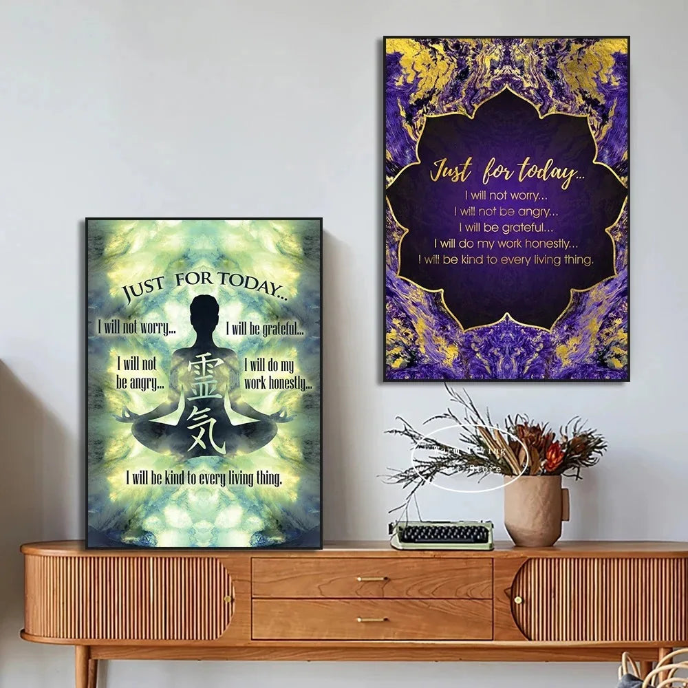 012 - Reiki Principles & Symbols Lotus Canvas Print Wall Art
