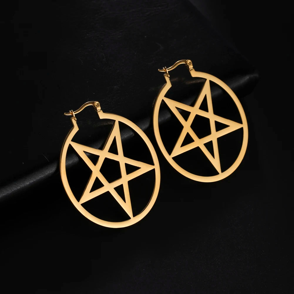 011 - Gothic Pentagram Hoop Style Earrings
