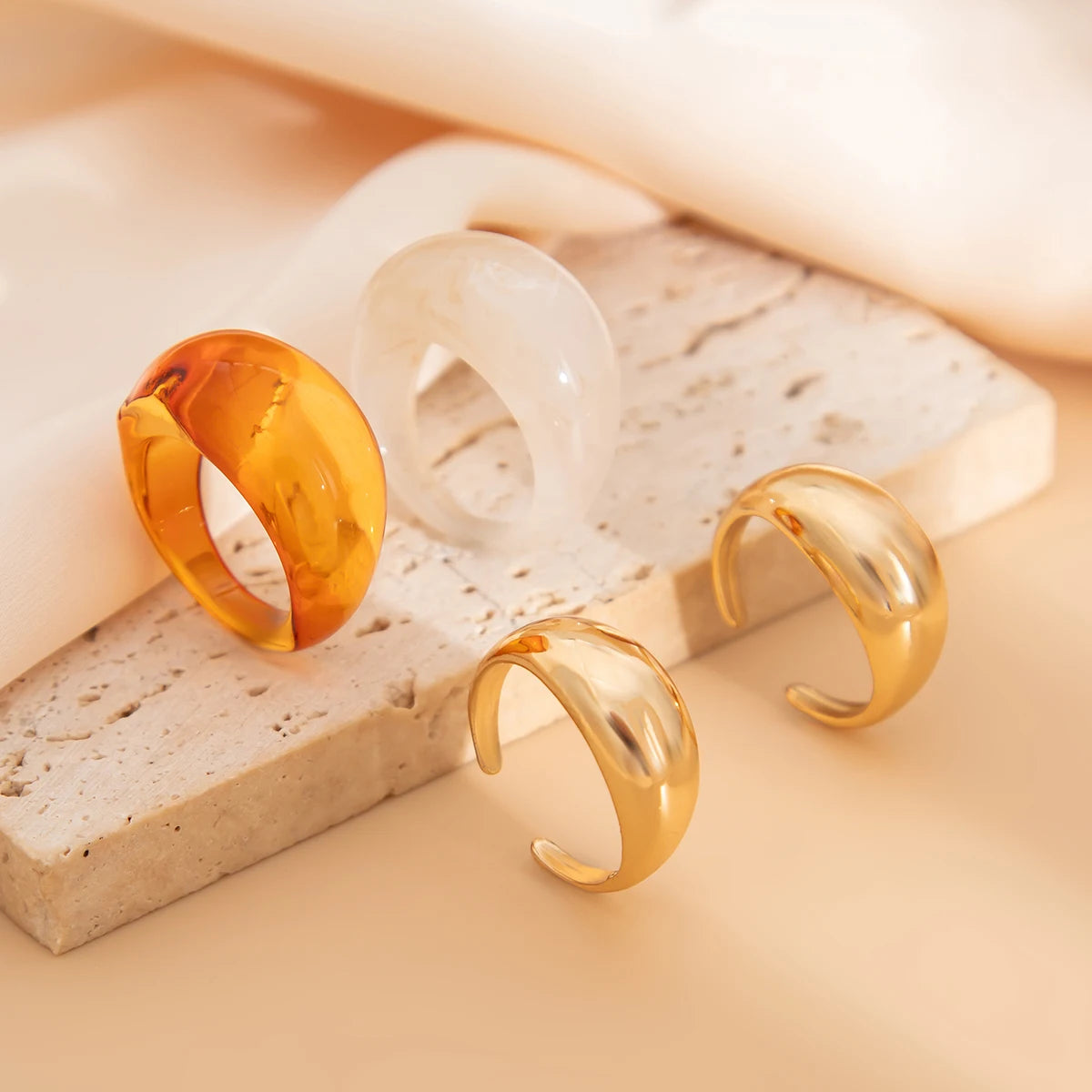 011 - Vintage Boho Styled Water Drop Ring 4pc Set