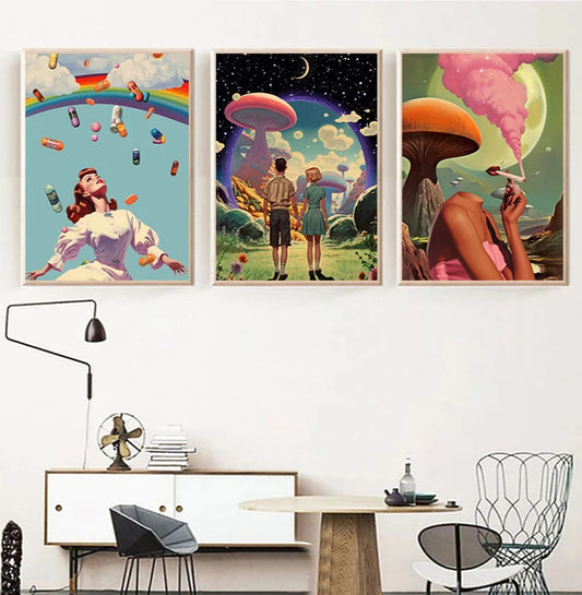 009 - Retro Surreal Life Mushroom Psychedelic Canvas Print Wall Art