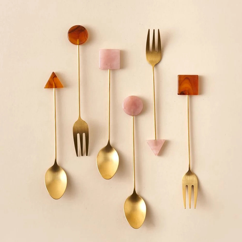 014 - Geometric Tea and Dessert Spoon & Fork 4PC Set