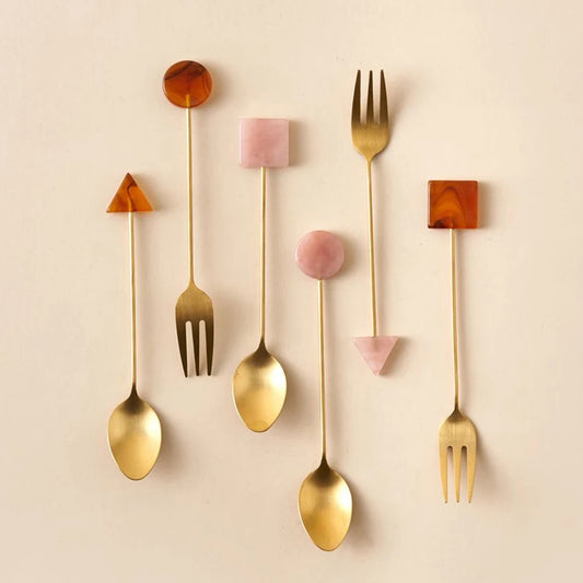 014 - Geometric Tea and Dessert Spoon & Fork 4PC Set