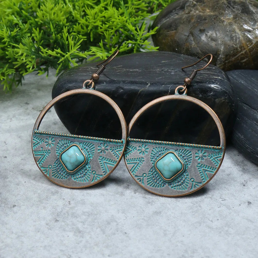 011 - Vintage Boho Verdigris Drop Earrings