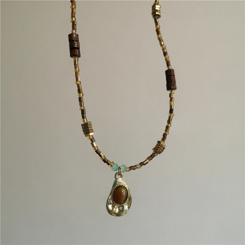 011 - Tiger's Eye Sun Multi-Layered Pendant Necklace