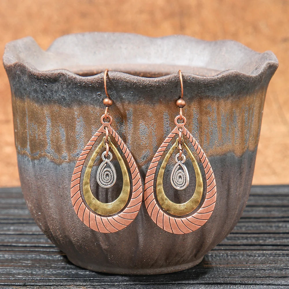 011 - Wooden Bohemian Drop Charm Earrings