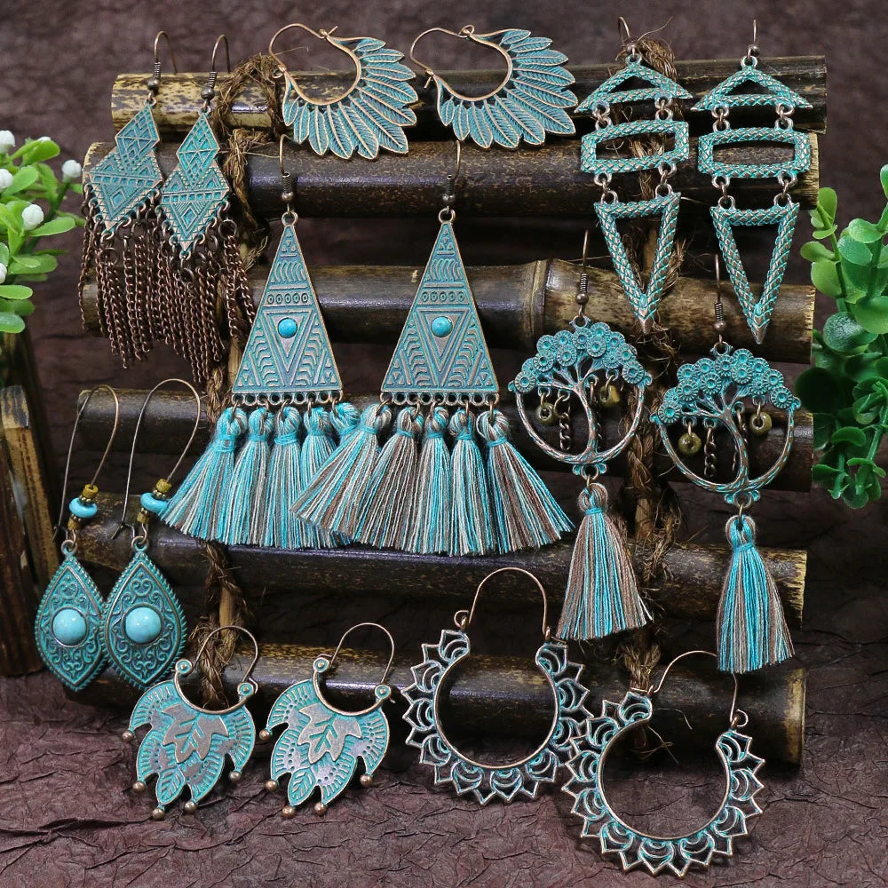 011 - Vintage Boho Verdigris Drop Earrings