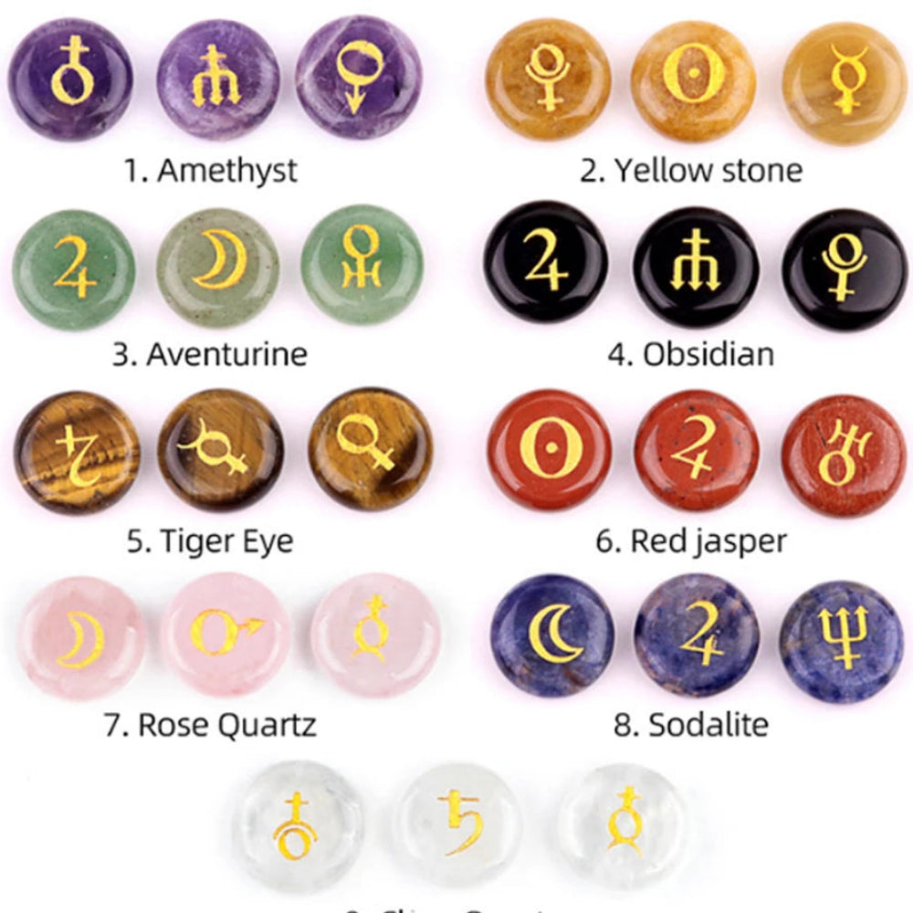 Natural crystal rune divination stone set