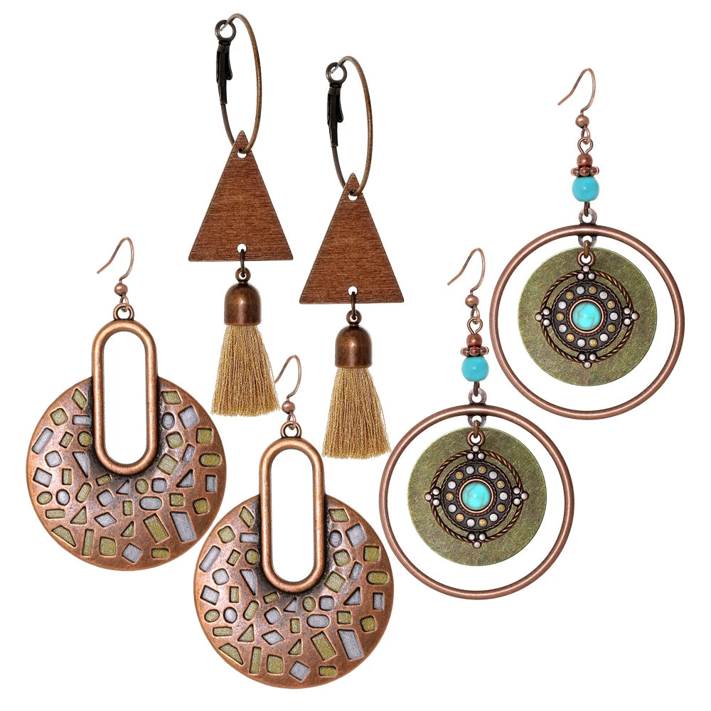 011 - Vintage Bohemian Dangle Charm Earrings