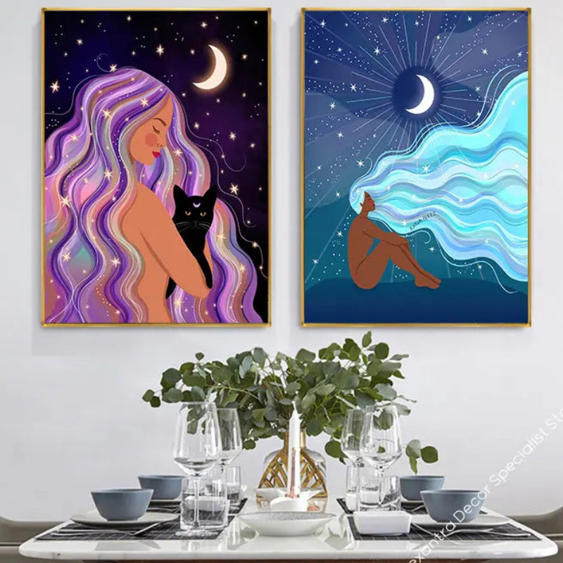 009 - Boho Moon Goddess Canvas Print Wall Art