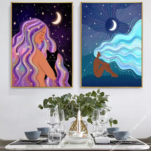 009 - Boho Moon Goddess Canvas Print Wall Art